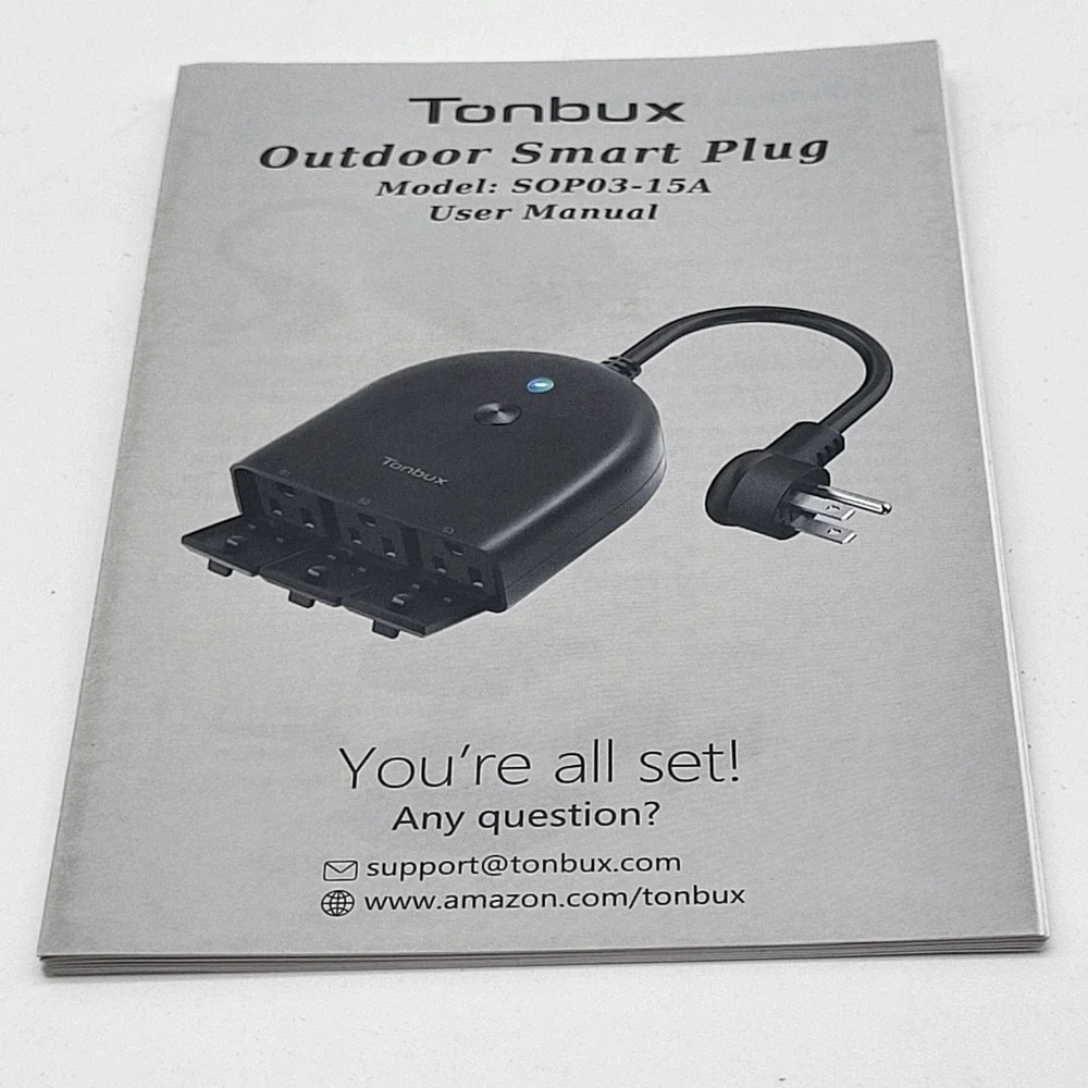 Tonbux Outdoor Wifi Smart Plug, 3 Sockets Model SOP03-15A 125V